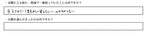 ・当塾に入る前に、勉強で一番困っていたことはなんですか？自分でどこを重点的に覚えたらいいのかわからない